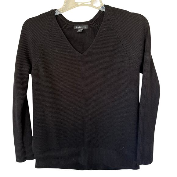 Athleta Black V Neck Ribbed long sleeves top size XS/P - Picture 1 of 8